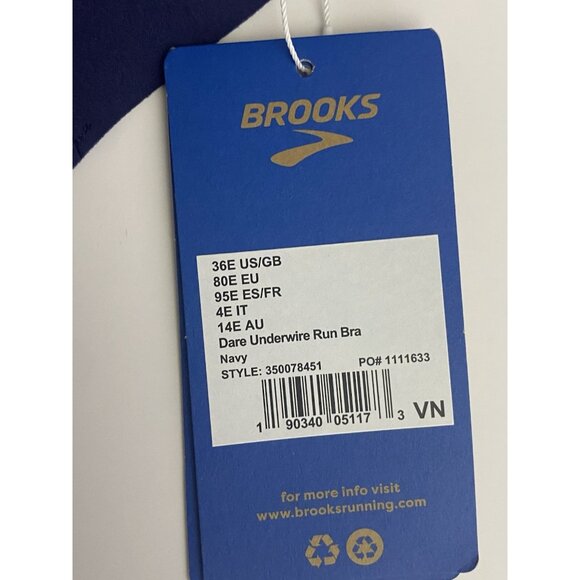 Brooks 36E Dare Underwire Run Sports Bra Navy Chafe Free Encapsulation - Picture 7 of 10
